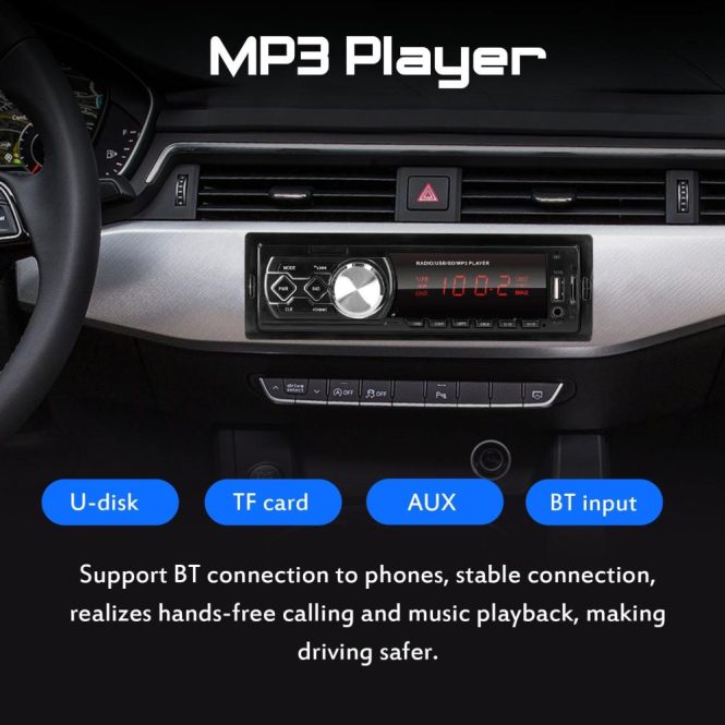 Bluetooth Car Kit/Hands-free | Single Din Car Stereo Receiver BT MP3 Player FM Radio Support Hands-Free Calls U-Disk/TF Card/AUX-in with Remote Controller Black Bluetooth Car Kit/Hands-free Black