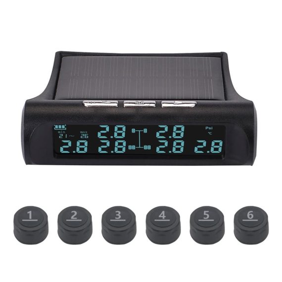 Car Alarms | Tire Pressure Monitoring System Solar Powered 6-Wheel Freight Vehicle Tire Pressure Monitor System for Truck RV Bus Bulk Lorry Black Car Alarms & Security Black