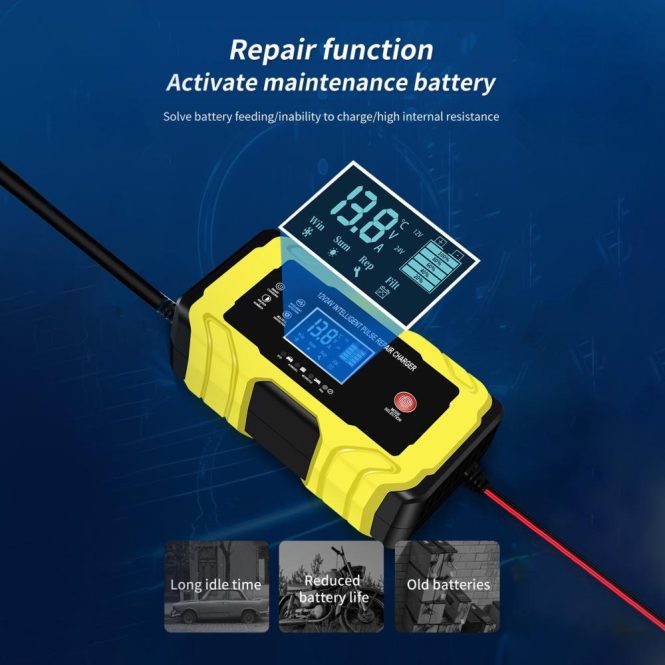 Car Charger | 12V 24V 180W Intelligent Pulse Repair Charger with LCD Display Multiple Protection/Flame-retardant Housing eu Car Charger Car Charger