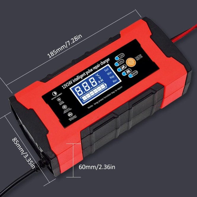 Car Charger | 12V 24V 180W Intelligent Repair Charger with LCD Display Multiple Protection/Flame-retardant Housing AGM GEL eu Car Charger Car Charger