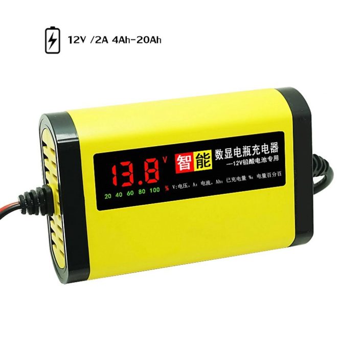 Car Charger | 12V 2A Car Motorcycle  Charger Full Automatic 3 Stages Lead Acid AGM GEL Intelligent LCD Display au Yellow Car Charger Car Charger