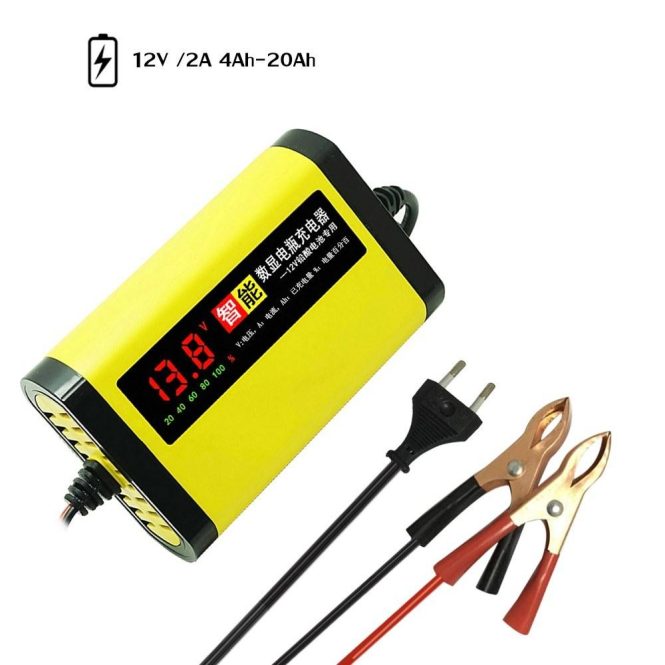 Car Charger | 12V 2A Car Motorcycle  Charger Full Automatic 3 Stages Lead Acid AGM GEL Intelligent LCD Display au Yellow Car Charger Car Charger