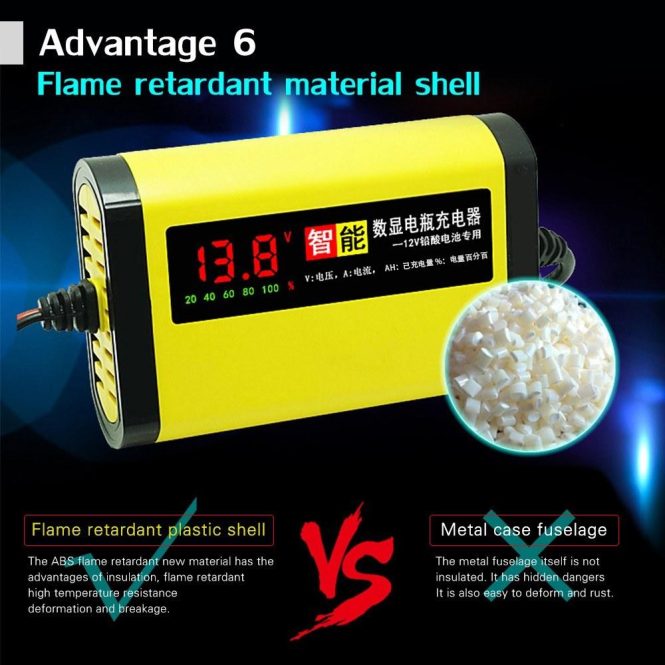 Car Charger | 12V 2A Car Motorcycle  Charger Full Automatic 3 Stages Lead Acid AGM GEL Intelligent LCD Display au Yellow Car Charger Car Charger