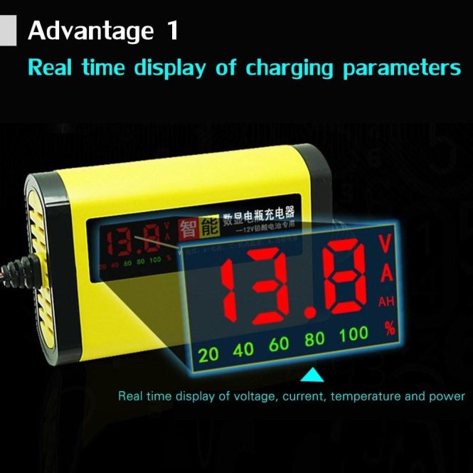 Car Charger | 12V 2A Car Motorcycle  Charger Full Automatic 3 Stages Lead Acid AGM GEL Intelligent LCD Display au Yellow Car Charger Car Charger