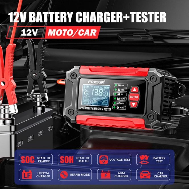 Car Charger | 12V 6-Amp Battery Charger and Tester for Motorcycle Car us Red Car Charger Car Charger