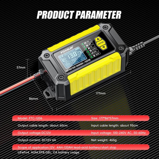 Car Charger | 12V 6-Amp Battery Charger and Tester for Motorcycle Car us Yellow Car Charger Car Charger