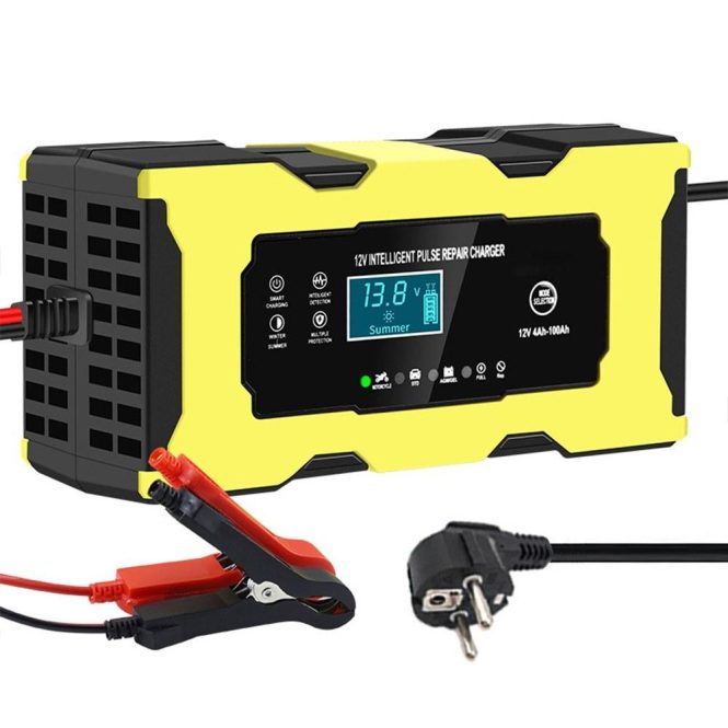 Car Charger | 12V / 6A Automatic Intelligent Battery Charger Maintainer with LCD Display eu Yellow Car Charger Car Charger