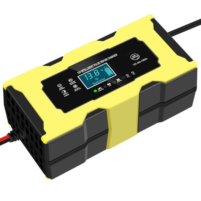 Car Charger | 12V / 6A Automatic Intelligent Battery Charger Maintainer with LCD Display eu Yellow Car Charger Car Charger