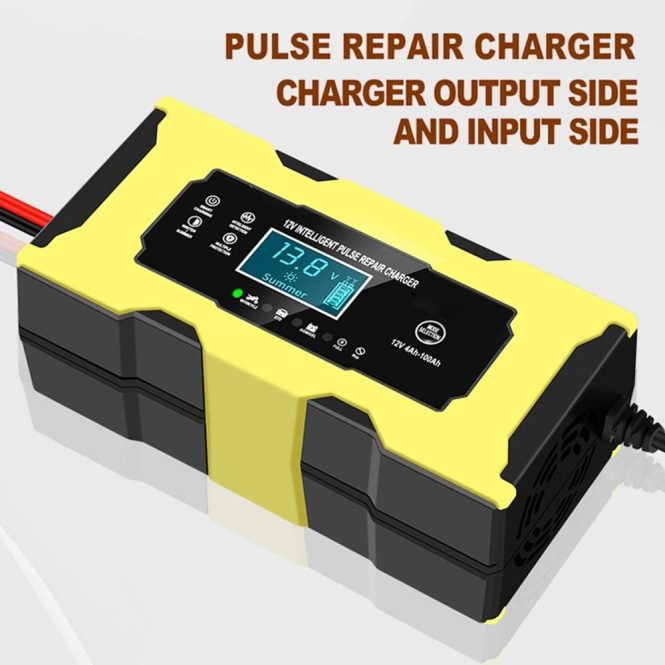 Car Charger | 12V / 6A Automatic Intelligent Battery Charger Maintainer with LCD Display eu Yellow Car Charger Car Charger