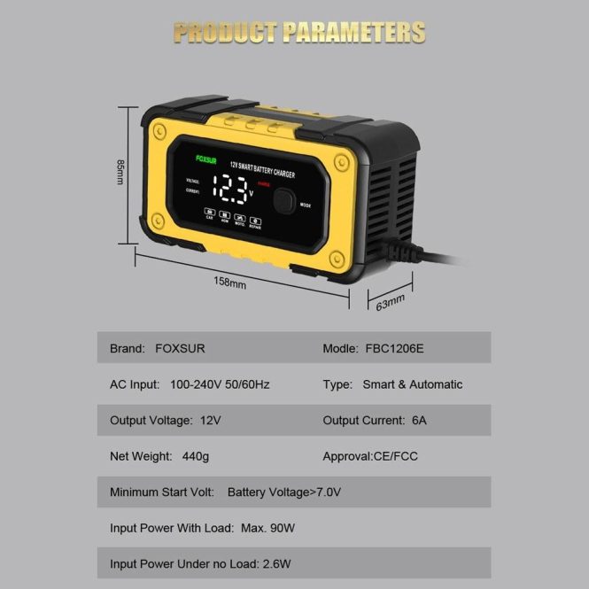 Car Charger | 12V/6A Automatic Battery Chargers Pulse Repairing Charge Device us Yellow Car Charger Car Charger