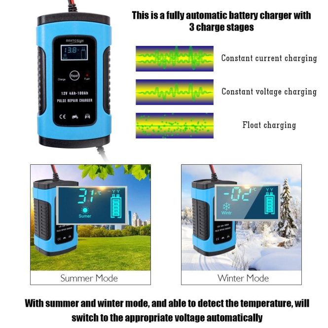 Car Charger | 12V6A Full Automatic Car Battery Recharge Device us Blue Car Charger Blue