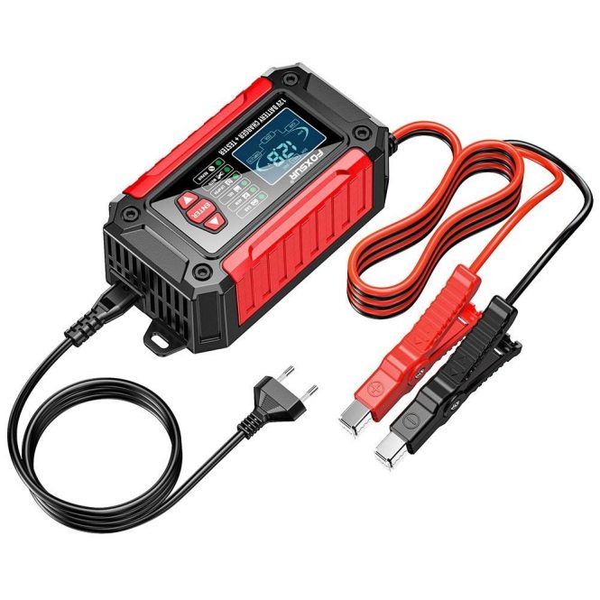 Car Charger | 2 in 1 Car Battery Chargers and Tester 12V/6A Intelligent Pulse Repairing Charge Device eu Red Car Charger Car Charger