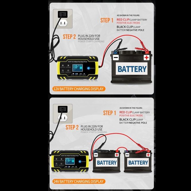 Car Charger | 3-Stage Automatic Smart Battery Charger LCD Display eu Car Charger Car Charger