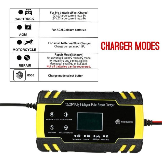 Car Charger | 3-Stage Automatic Smart Battery Charger LCD Display eu Car Charger Car Charger