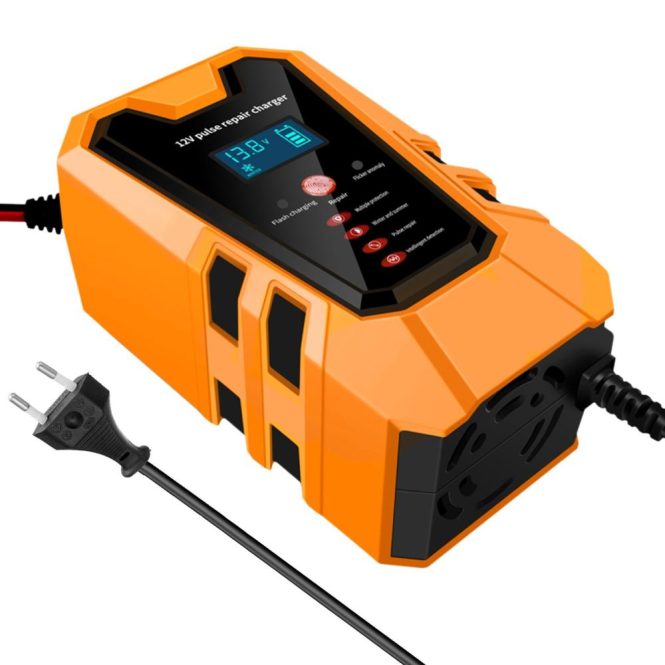 Car Charger | Car Battery Charger 12V 6A Pluse Repair Charger with Intelligent Digital Display for Car Truck Motorcycle Lead Acid Batteries eu Orange Car Charger Car Charger