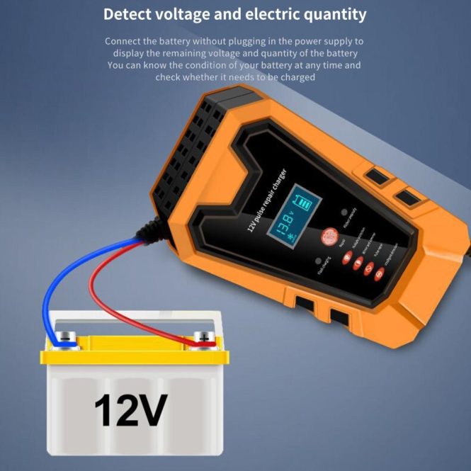 Car Charger | Car Battery Charger 12V 6A Pluse Repair Charger with Intelligent Digital Display for Car Truck Motorcycle Lead Acid Batteries eu Orange Car Charger Car Charger