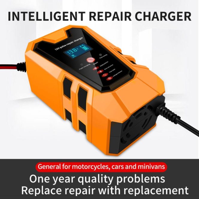 Car Charger | Car Battery Charger 12V 6A Pluse Repair Charger with Intelligent Digital Display for Car Truck Motorcycle Lead Acid Batteries eu Orange Car Charger Car Charger