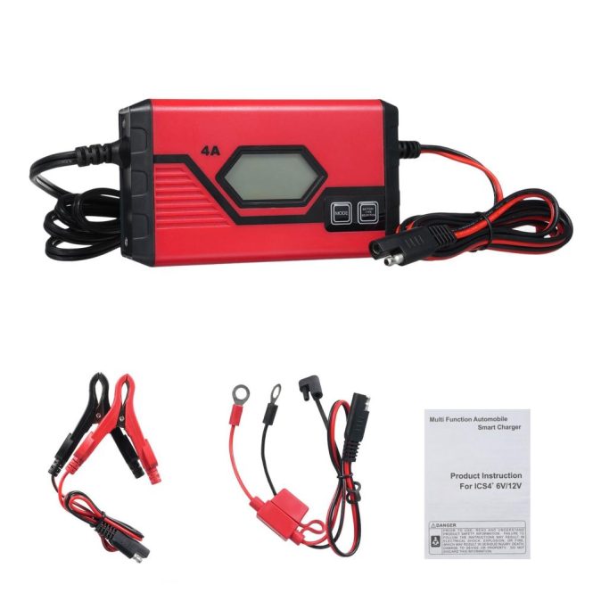 Car Charger | Car Battery Charger 4 Amp 6V/12V Fully Automatic Battery Charger with LCD Screen Battery Maintainer for Car Truck Motorcycle ATV Red Car Charger Car Charger