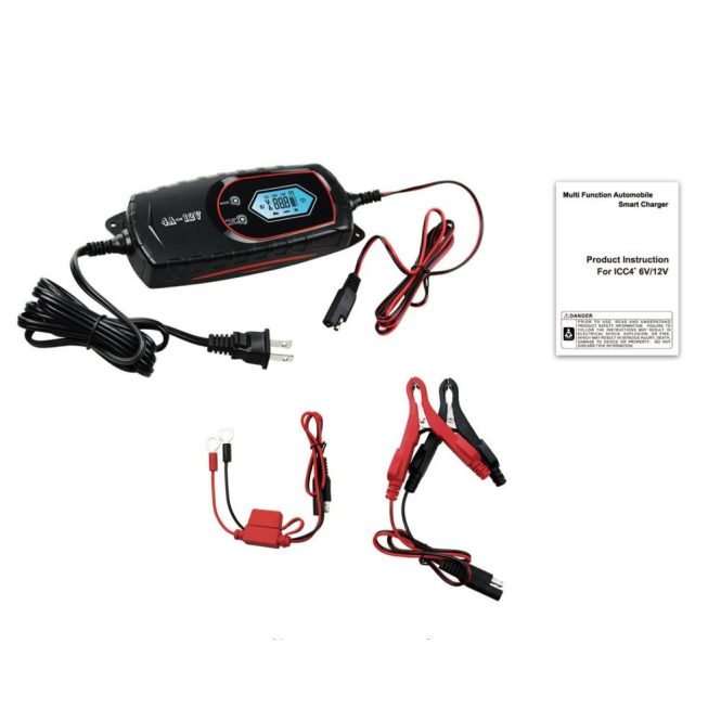 Car Charger | Car Battery Charger 4 Amp 6V/12V Fully Automatic Battery Charger with LCD Screen Intelligent Battery Maintainer for Car Boat Motorcycle ATV Black Car Charger Black