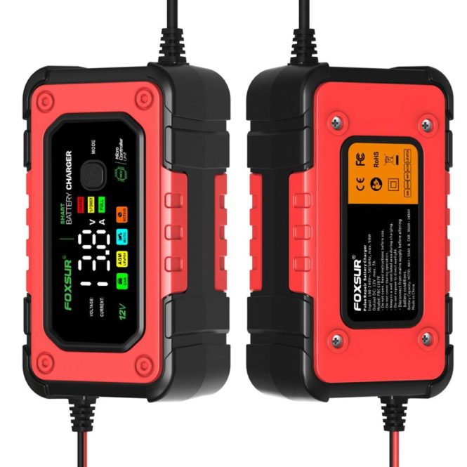 Car Charger | Car Battery Charger Smart Battery Charger with Large Colorful Display Multiple Protection for 12V Car SUV RV Motorcycle Truck eu Red Car Charger Car Charger