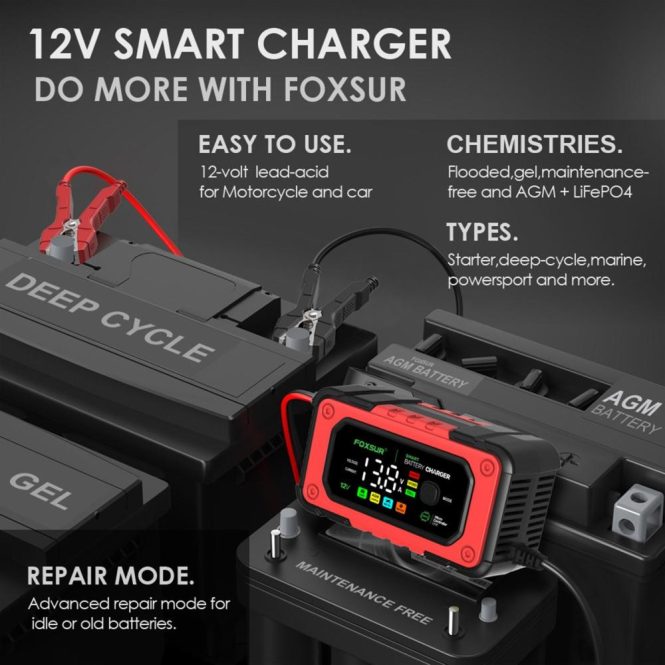 Car Charger | Car Battery Charger Smart Battery Charger with Large Colorful Display Multiple Protection for 12V Car SUV RV Motorcycle Truck eu Red Car Charger Car Charger