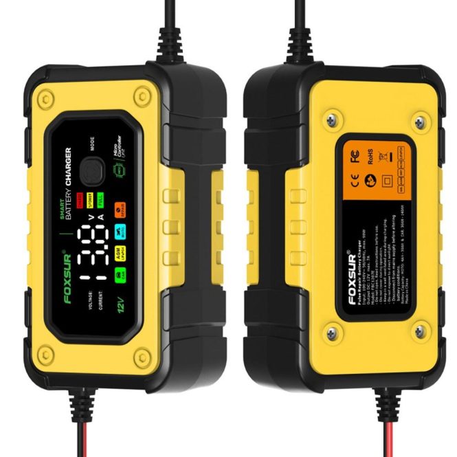 Car Charger | Car Battery Charger Smart Battery Charger with Large Colorful Display Multiple Protection for 12V Car SUV RV Motorcycle Truck us Yellow Car Charger Car Charger