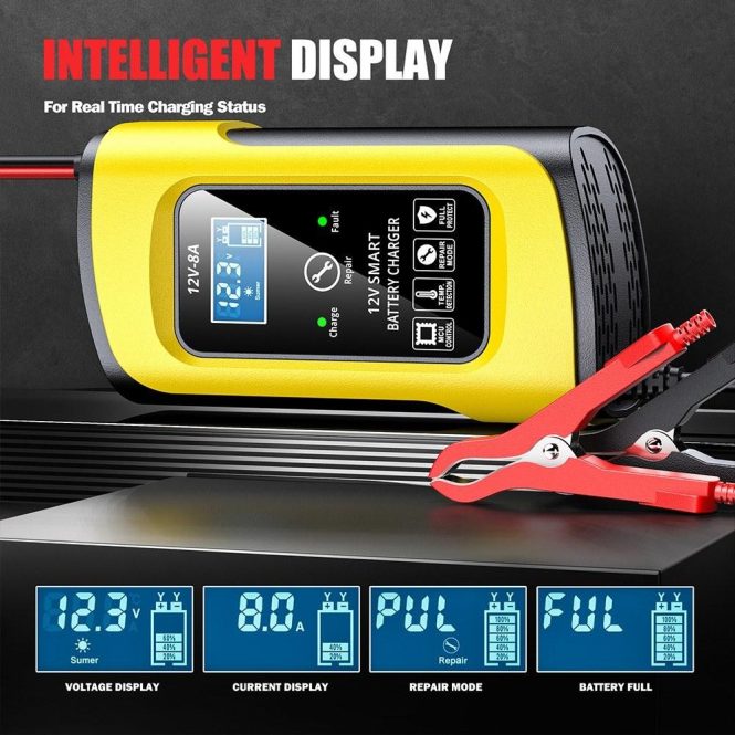 Car Charger | Car Battrey Chargers 12V/8A Intelligent Pulse Repairing Charge Device eu Yellow Car Charger Car Charger