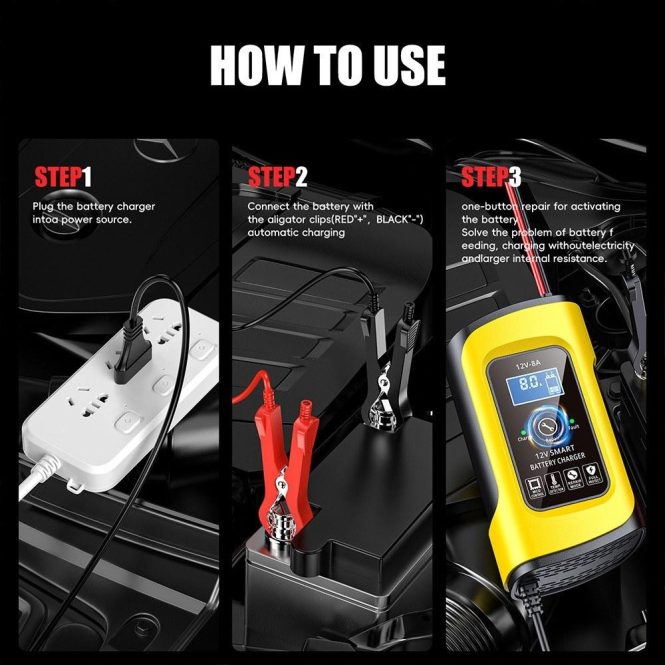 Car Charger | Car Battrey Chargers 12V/8A Intelligent Pulse Repairing Charge Device eu Yellow Car Charger Car Charger