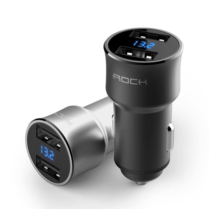 Car Charger | ROCK H2 Dual USB Car Charger Sliver Car Charger Car Charger