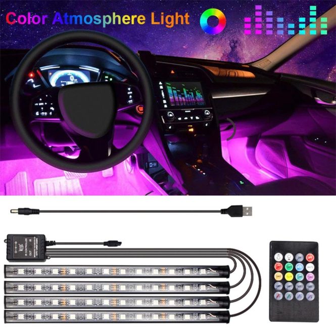 Car Cigarette Lighter | Car LED Strip Light, 4pcs 36 LED DC 12V Multicolor Music Car Interior Light LED Under Dash Lighting Kit with Sound Active Function & Wireless Remote Control Black Car Cigarette Lighter Black