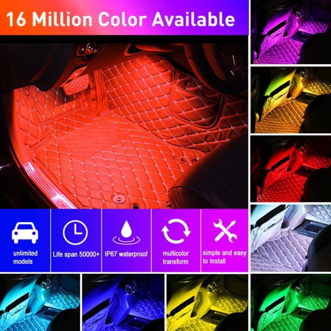 Car Cigarette Lighter | Car LED Strip Light, 4pcs 36 LED DC 12V Multicolor Music Car Interior Light LED Under Dash Lighting Kit with Sound Active Function & Wireless Remote Control Black Car Electronics Black