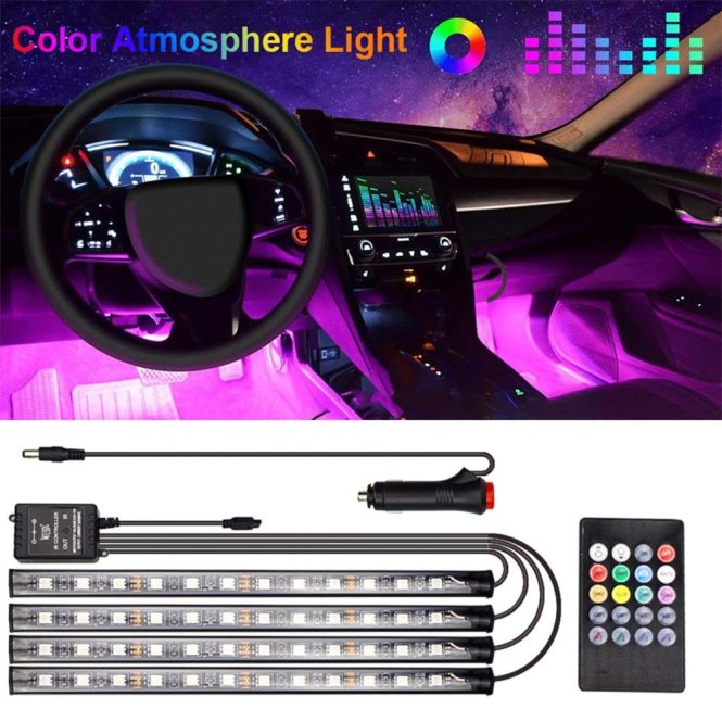 Car Cigarette Lighter | Car LED Strip Light, 4pcs 36 LED DC 12V Multicolor Music Car Interior Light LED Under Dash Lighting Kit with Sound Active Function & Wireless Remote Control Black Car Electronics Black