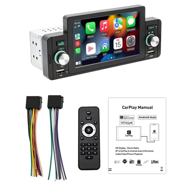 Car DVD Player | 5 Inch Car Stereo MP5 Player BT FM Radio Receiver with Carplay Android Auto Black Car Black