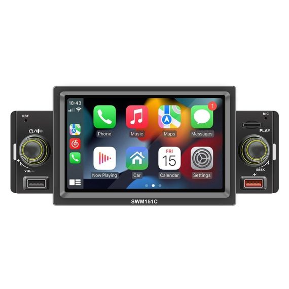 Car DVD Player | 5 Inch Car Stereo MP5 Player Single Din BT FM Radio Receiver with Carplay Android Auto Black Car Black