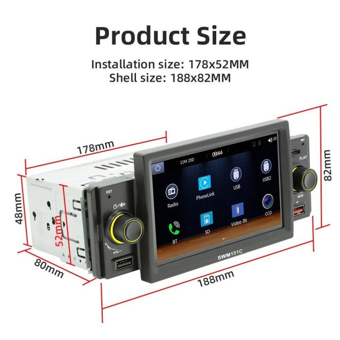 Car DVD Player | 5 Inch Car Stereo MP5 Player Single Din BT FM Radio Receiver with Carplay Android Auto Black Car Black