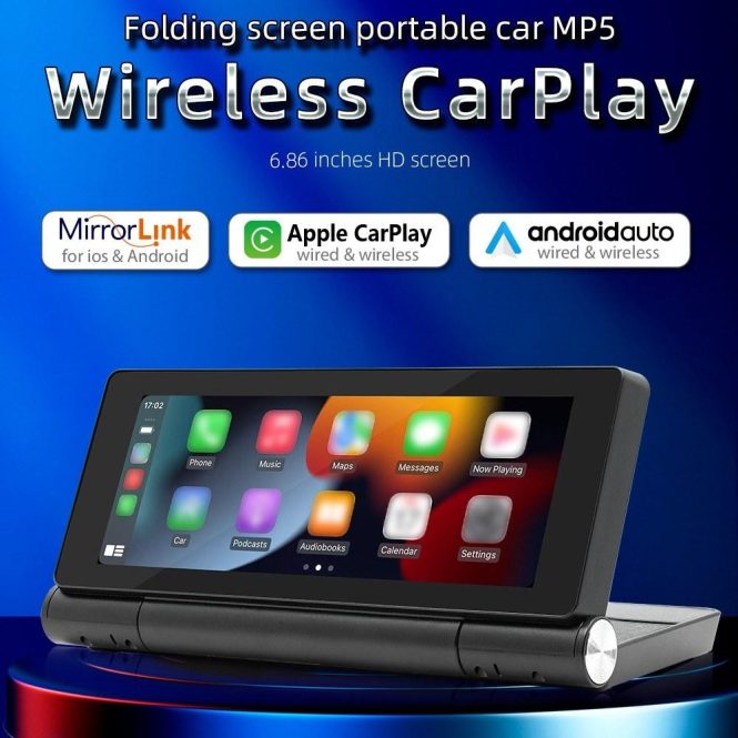 Car DVD Player | 6.86in Touched Screen Car BT MP5 Player Wireless Carplay Black Car Black