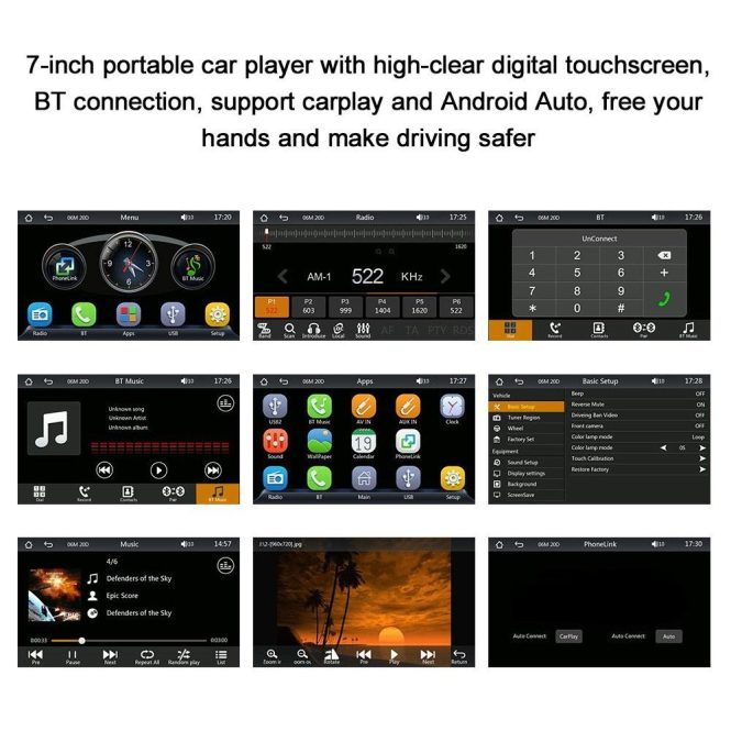 Car DVD Player | 7 Inch Car Stereo MP5 Player BT FM/AM Radio Receiver with Carplay Android Auto Black Car Black