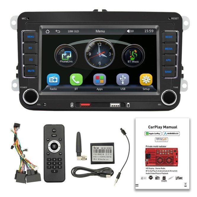 Car DVD Player | 7 Inch Car Stereo MP5 Player Touchcreen BT AM/FM Radio Receiver with Android Auto Carplay Black Car Black