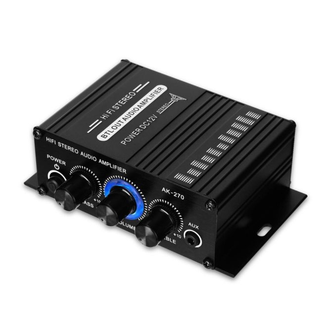 Car DVD Player | AK270 Mini Audio 2-Channel Stereo Power Amplifier Portable Sound Amplifier AUX Input Speaker Amp for Car and Home Black Car Black