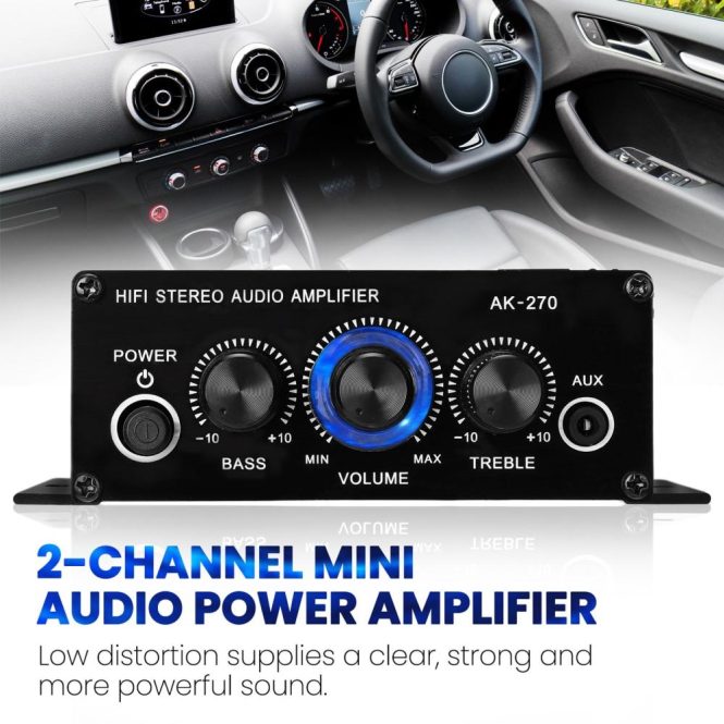 Car DVD Player | AK270 Mini Audio 2-Channel Stereo Power Amplifier Portable Sound Amplifier AUX Input Speaker Amp for Car and Home Black Car Black