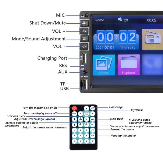 Car DVD Player | Single Din Car Stereo 7 Inch LCD Touchscreen Monitor BT MP5 Player FM Car Radio Receiver Support TF/USB/AUX-IN Mobile Phone Link Hands-Free Calling Reverse Picture Steering Wheel Control Up Installation Car Car DVD Player