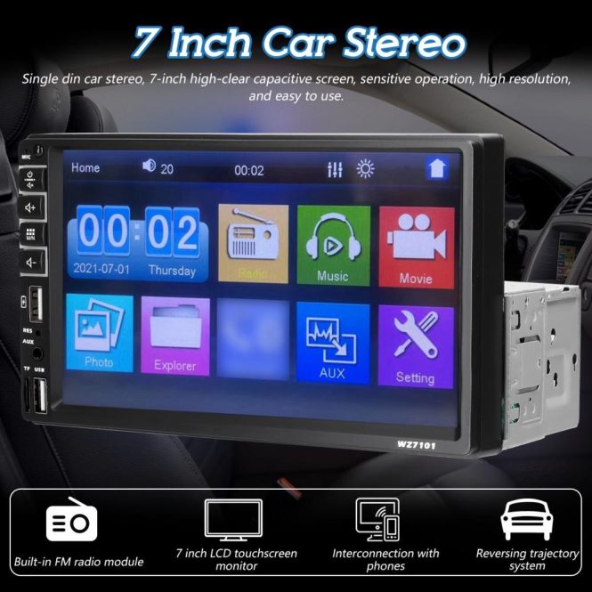 Car DVD Player | Single Din Car Stereo 7 Inch LCD Touchscreen Monitor BT MP5 Player FM Car Radio Receiver Support TF/USB/AUX-IN Mobile Phone Link Hands-Free Calling Reverse Picture Steering Wheel Control Down Installation Car Car DVD Player