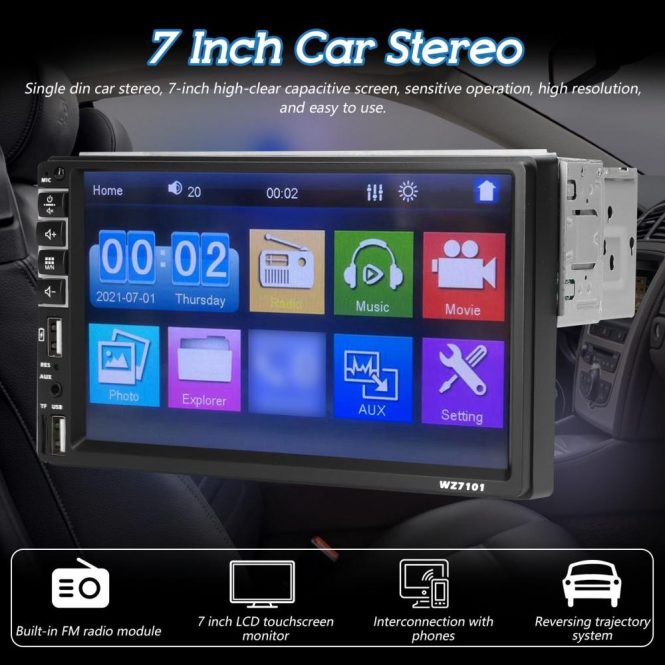 Car DVD Player | Single Din Car Stereo 7 Inch LCD Touchscreen Monitor BT MP5 Player FM Car Radio Receiver Support TF/USB/AUX-IN Mobile Phone Link Hands-Free Calling Reverse Picture Steering Wheel Control Up Installation Car Car DVD Player