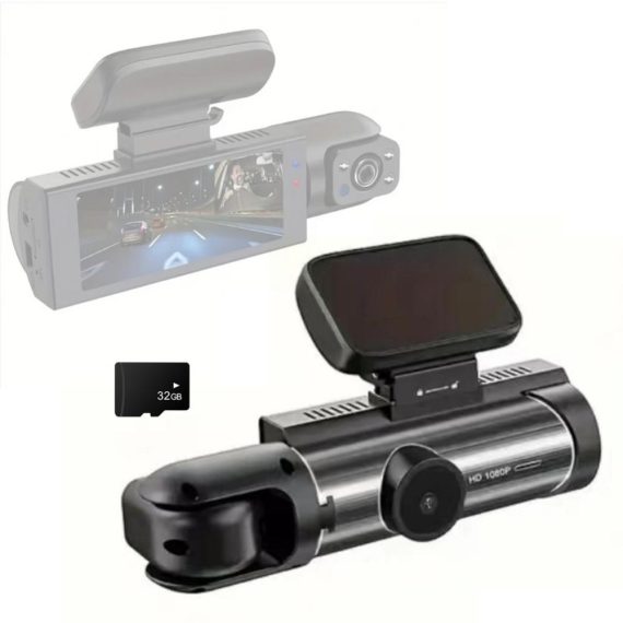 Car DVR | 1080P DVR Dash Camera Front and Inside Dual Camera Driving Recorder with 3.16 Inch IPS Screen Black Car Black