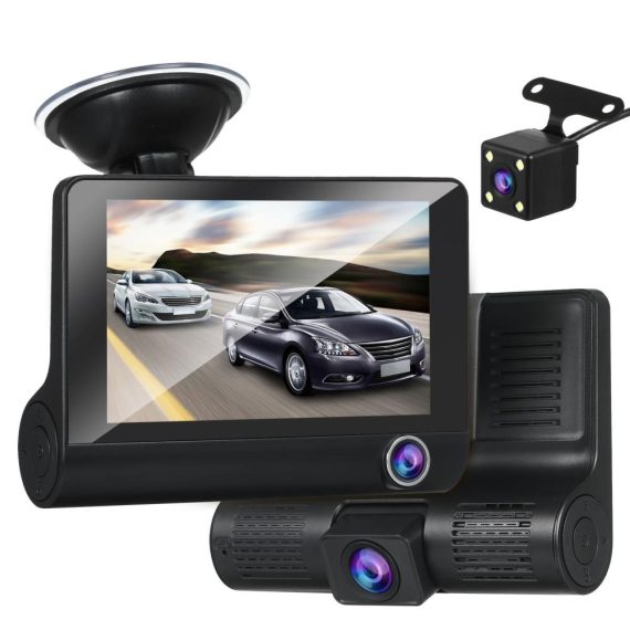 Car DVR | 1080P Full HD Dash Cam with 4 Inch IPS Screen Front and Rear Dual Dash Camera Driving Recorder 8G-32G Memory Support Black Car Black