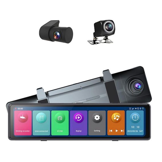 Car DVR | 3 Cameras Dash Cam 12in 2.5K Clear Car Rearview Mirror BT Car Video Recording Camcorder Black Car Black