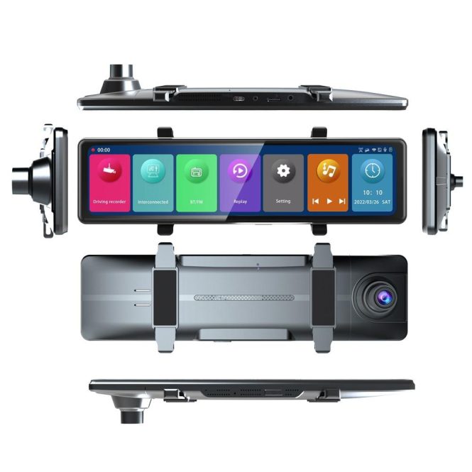 Car DVR | 3 Cameras Dash Cam 12in 2.5K Clear Car Rearview Mirror BT Car Video Recording Camcorder Black Car Black