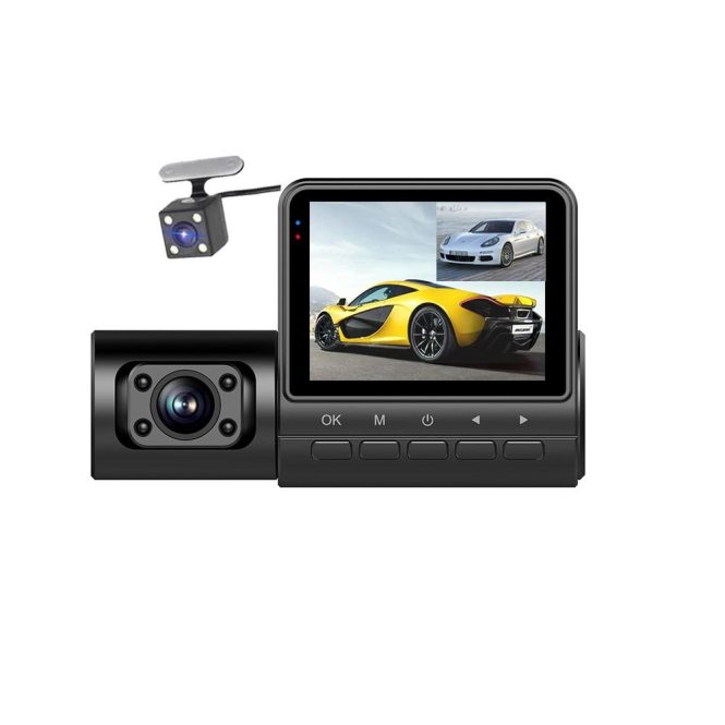 Car DVR | 3 Cameras Dash Cam 2in Clear Car Rearview Mirror Car Video Recording Camcorder Black Car Black