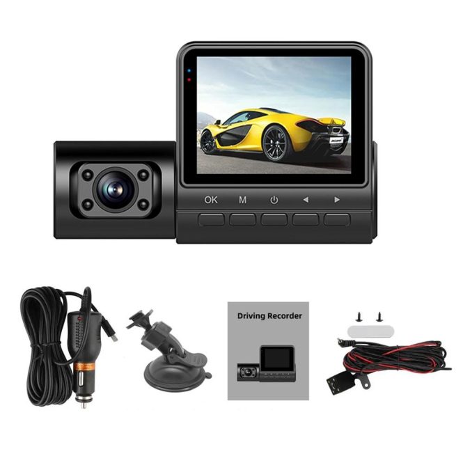 Car DVR | 3 Cameras Dash Cam 2in Clear Car Rearview Mirror Car Video Recording Camcorder Black Car Black