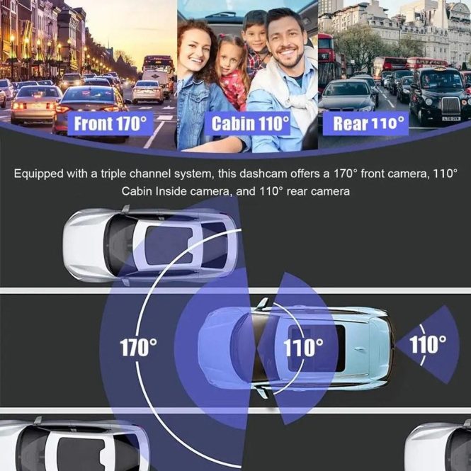 Car DVR | 3 Cameras Dash Cam 2in Clear Car Rearview Mirror Car Video Recording Camcorder Black Car Black